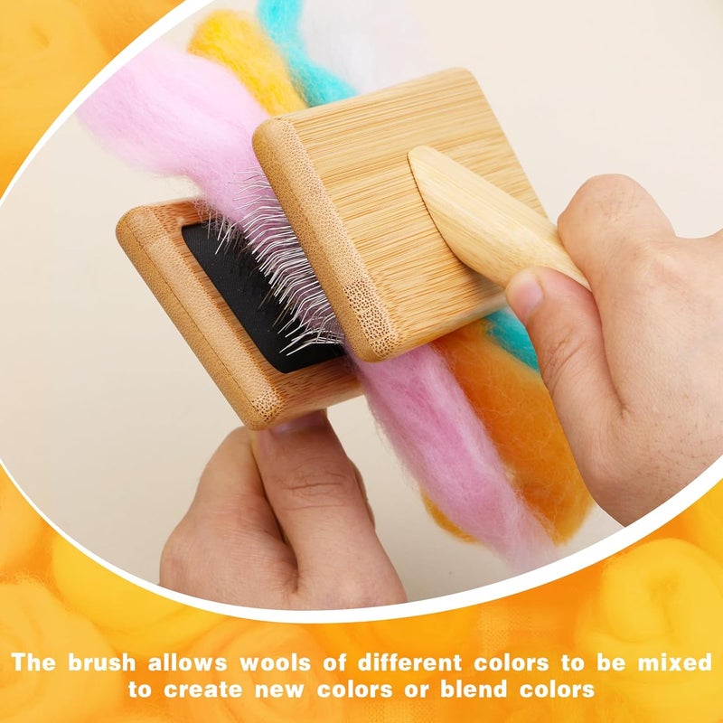 kdafio 2 Pcs Wooden Wool Carders, Wool Carder Brush for Wool Needle Felting Brush Wool Carders Needle Felting with Needle Leather Finger Protector for DIY Projects - Image 4